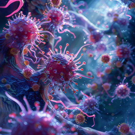 The Art of Microbiology Diverse and Vividly Colored Microbe Portraits Uncovered through Advanced Microscopy Discover the Beauty of Microscopic Diversity.A Fusion of Science and Art in Microbial Explorationの素材