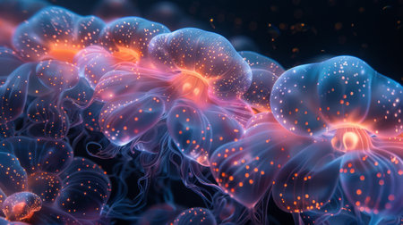 Create an abstract composition evocative of bioluminescent animals by utilizing elements that emit light to create a Bioluminescent Abstraction artwork.の素材