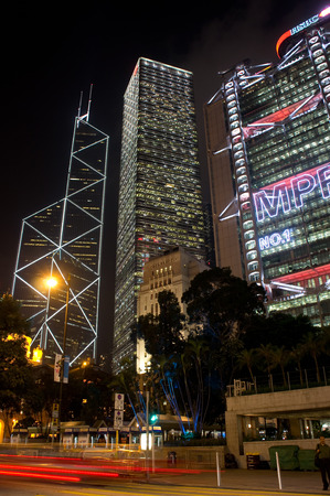 Hong Kong, China - Oct 14, 2010  HSBC headquarters building at night  This building is located in 1...