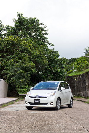 Toyota Ractis Plus 2013 Model with white colour. the entry level hatchback car.のeditorial素材