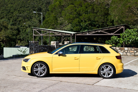 Audi S3 Sportback 2013 Model with yellow colour. super hot sport back car.のeditorial素材