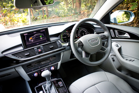 Audi A6 hybrid 2014, light blue colour のeditorial素材