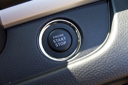 Detail on the start button in a carのeditorial素材