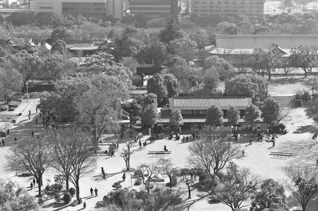 Top view at the center of Osaka city from Osaka castle.