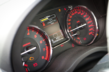 Subaru WRX STI 2014 2015 Speed Meter. New design with LED display.の写真素材