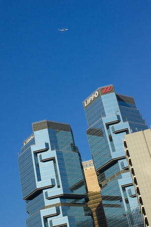 Hong Kong, China Oct 28 2010 : The Lippo Centre twin towers downtown in Central Hong Kong, China.のeditorial素材