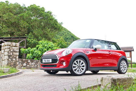 Hong Kong, China June 5, 2014 : Mini Cooper test drive on June 5 2014 in Hong Kong.のeditorial素材