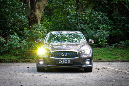 Hong Kong, China June 19, 2014 : Infiniti Q50S hybrid sedan test drive on June 19 2014 in Hong Kong.のeditorial素材