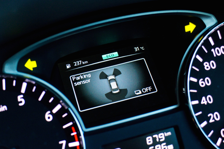 Hong Kong, China Aug 19, 2014 : Nissan TEANA 2014 Parking Sensor Display on Aug 19 2014 in Hong Kong.のeditorial素材