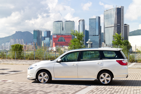 Hong Kong, China Sept 1, 2014 : Subaru Exiga STI 2014 test drive on Sept 1 2014 in Hong Kong.のeditorial素材