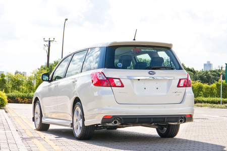 Hong Kong, China Sept 1, 2014 : Subaru Exiga STI 2014 test drive on Sept 1 2014 in Hong Kong.のeditorial素材