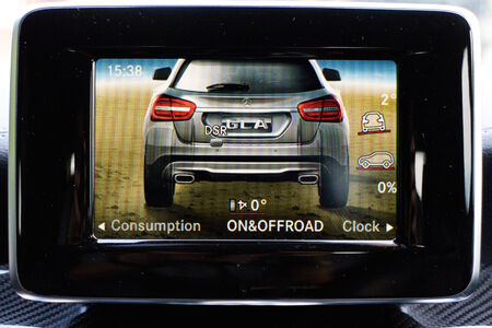 Hong Kong, China Sept 19, 2014 : Mercedes-Benz GLA 4MATIC 2014 Off Road Screen test drive on Sept 19 2014 in Hong Kong.のeditorial素材