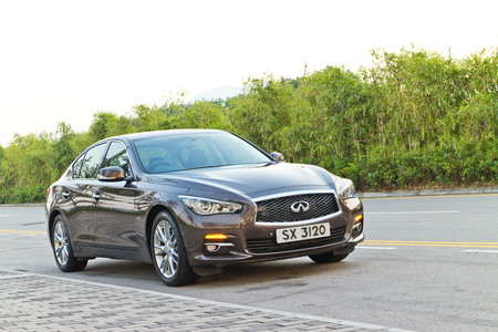 Hong Kong, China Sept 30, 2014 : Infiniti Q50s 2014 test drive on Sept 30 2014 in Hong Kong.のeditorial素材