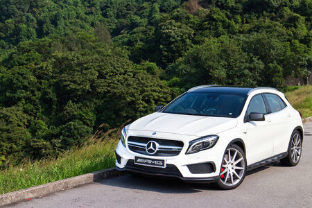 Hong Kong, China Oct 3, 2014 : Mercedes-Benz GLA 45 2014 test drive on Oct 3 2014 in Hong Kong.のeditorial素材