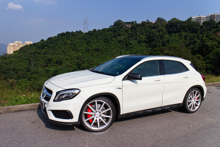 Hong Kong, China Oct 3, 2014 : Mercedes-Benz GLA 45 2014 test drive on Oct 3 2014 in Hong Kong.のeditorial素材