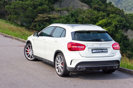 Hong Kong, China Oct 3, 2014 : Mercedes-Benz GLA 45 2014 test drive on Oct 3 2014 in Hong Kong.のeditorial素材
