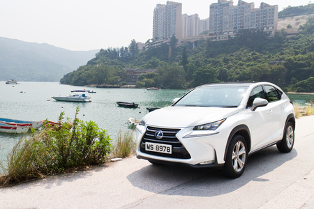 Hong Kong, China Oct 8, 2014 : Lexus NX 300h Hybrid SUV 2014 test drive on Oct 9 2014 in Hong Kong.のeditorial素材