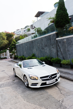 Hong Kong, China Oct 16, 2014 : Mercedes-Benz SL 400 2014 test drive on Oct 16 2014 in Hong Kong.のeditorial素材