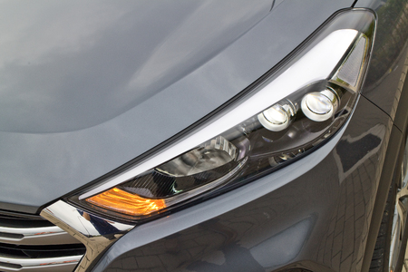 Hong Kong, China Aug 26 2015 : Hyundai Tucson Facelift 2015 head Light on Aug 26 2015 in Hong Kong.のeditorial素材