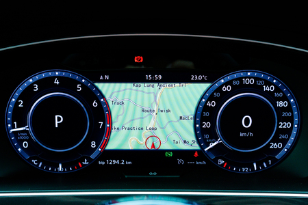 Hong Kong, China Feb 17, 2017 : Volkswagen Tiguan R 2017 GPS System on Feb 17 2017 in Hong Kong.