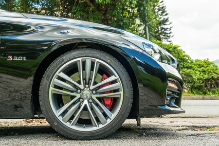 Hong Kong, China June 7, 2017 : Infiniti Q50 S 3.0T Red Sport 400 Wheel June 7 2017 in Hong Kong.