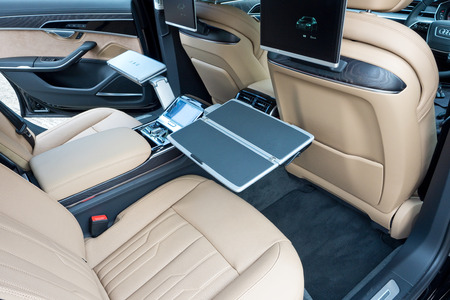Hong Kong, China June 28, 2018 : Audi A8 2018 Rear Seat Dashboard June 28 2018 in Hong Kong.のeditorial素材