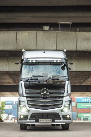 Hong Kong, China Oct, 2019 : Mercedes-Benz Actros Test Drive Day on Oct 31 2019 in Hong Kong.のeditorial素材