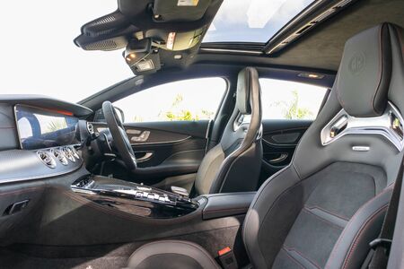 Hong Kong, China July, 2019 : Mercedes-AMG GT 4-door Interior on July 5 2019 in Hong Kong.