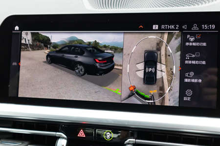 Hong Kong, China Jan 13, 2020 : BMW M3 Series M340i 2020 Dashboard Packing Camera Jan 13 2020 in...