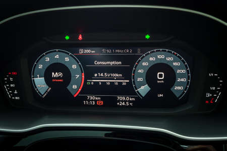 Hong Kong, China April 9, 2020 : Audi Q3 45 TFSI 2020 Dashboard April 9 2020 in Hong Kong.のeditorial素材