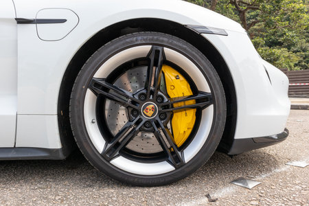 Hong Kong, China Oct 19, 2020 : Porsche Taycan Turbo S 2020 Wheel Oct 19 2020 in Hong Kong.