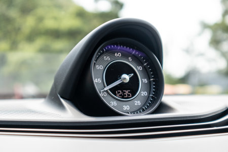 Hong Kong, China Oct 19, 2020 : Porsche Taycan Turbo S 2020 Dasboard Clock Oct 19 2020 in Hong Kong.のeditorial素材
