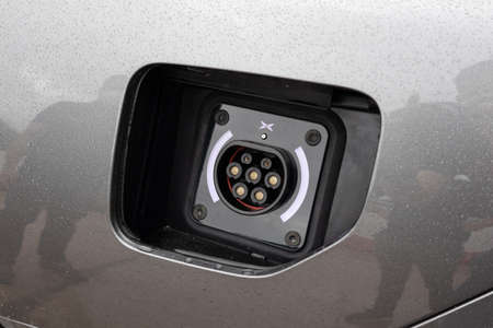 Hong Kong, China June 24, 2021 : XPeng P7 EV Charge Port June 24 2021 in Hong Kong.