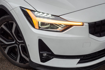 Hong Kong, China May 16 , 2022 : Polestar2 2022 Head Light 16 2022 in Hong Kong.のeditorial素材