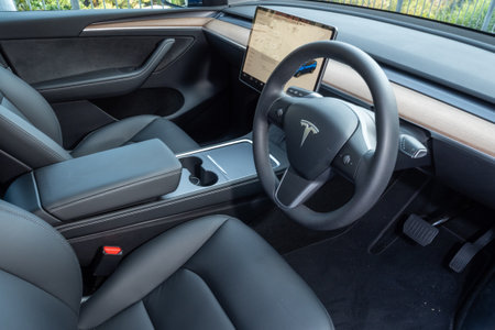 Hong Kong, China Feb 15 , 2023 : Tesla Model Y 2023 Interior Feb 15 , 2023 in Hong Kong.のeditorial素材