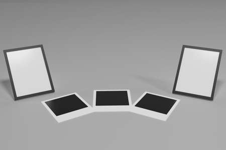 3D Rendering Of Three Blank photos and Two Figures . Good For Template, Place Image, background, mock up item and advertisement productの写真素材