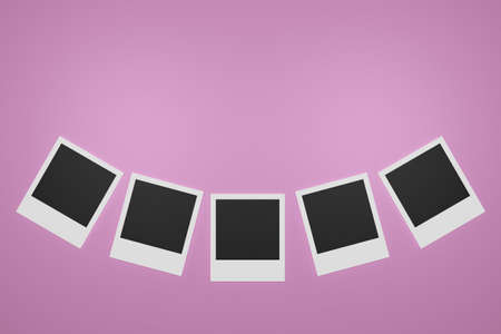 3D Rendering Of five blank photos and pink wall. Good For placing picture, background, mock up item...