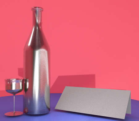 3D Rendering Name Text, Bottle and Glass Background Mock Up, pink, white and glass Textureの写真素材