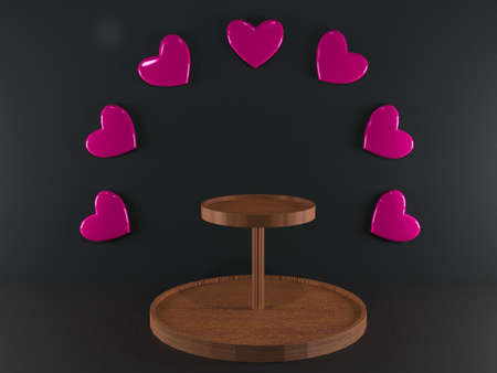 3D Rendering of Display Step Place, some Loves Valentines Day Background Mock Up. Good For Background, Miniature, Toys, Add Picture, Advertisement and Mock Up object.の写真素材
