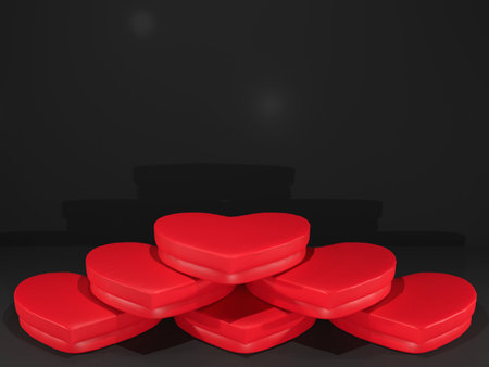 3D Rendering of Love Step, Love shape and some loves. red, silver and black color. Good For Background, Miniature, Toys, Add Picture, Advertisement and Mock Up object.の写真素材