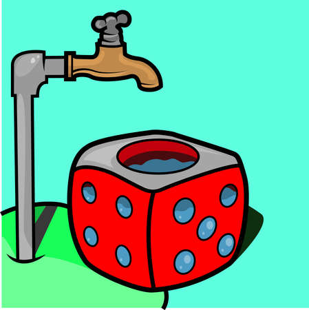 Vector of Pipe, Water Faucet and water inside Dice. Perfect For Presentation, add picture, save water, train Coloring, etc.のイラスト素材
