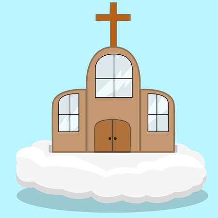 Vector Illustration Of Church On Cloud and Blue Color Background.のイラスト素材