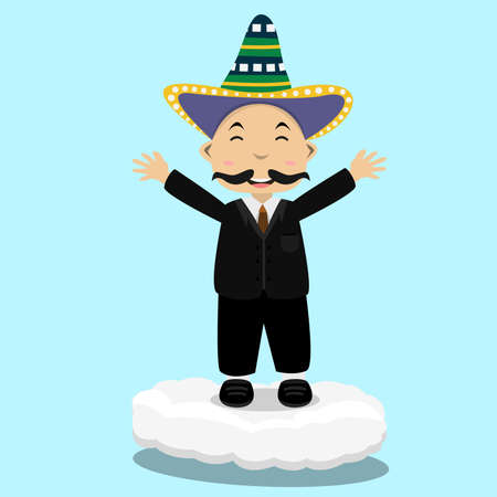 Vector Illustration of Mexico Boys On Clouds and Blue Color Backgroundのイラスト素材