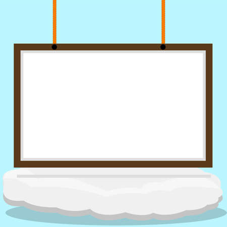 Vector Illustration of Blank Banner Whiteboard On Clouds and Blue Color Backgroundのイラスト素材