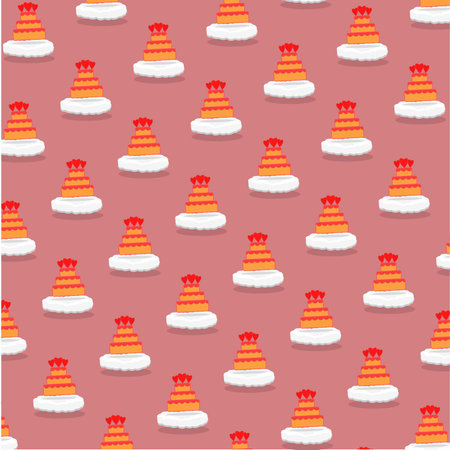 Vector Illustration Of Cakes Love Pattern and Red Colors Background.のイラスト素材