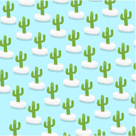 Vector Illustration Of Cactus On Clouds Pattern and Blue Colors Background.のイラスト素材
