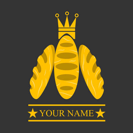 Vector Illustration of Three Bread King Logo, Gold and Black Colors Backgroundのイラスト素材