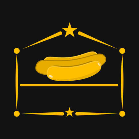 Vector Illustration of Hot Dog Logo, Yellow, Gold and Black Colors Backgroundのイラスト素材