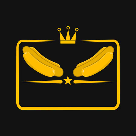 Vector Illustration Of Two Hot Dog Logo, Yellow, Gold and Black Colors Backgroundのイラスト素材