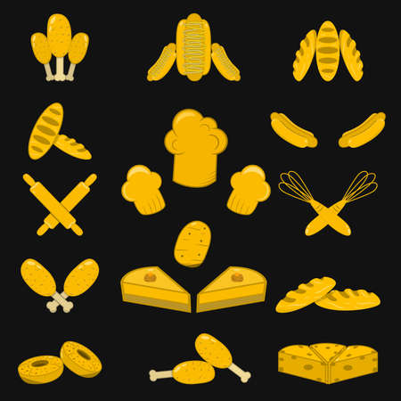 Vector Illustration of Icon, Picture Food Theme, Yellow, Gold and Black Colors Backgroundのイラスト素材